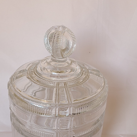 Antique Duncan & Sons Glass Cryptic Zipper Ribbon Stars Lidded Bisquit Jar 1880s - Picture 2 of 8